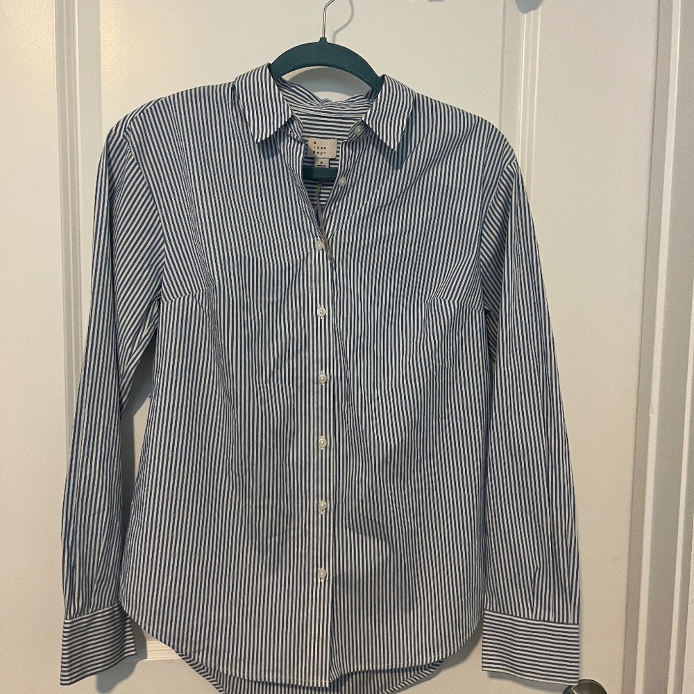 Blue/White Striped Oxford Womens Shirt Sz S